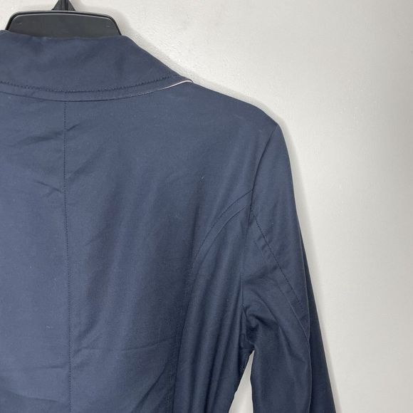 KATE SPADE Womens Blue Button-Front Ruffle-Trim Coat Medium M Lined Cotton-Blend - Picture 7 of 12